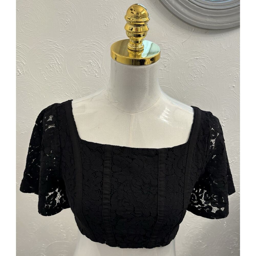 Zara Black Lace Structured Short Sleeve Lined Crop Top Size Medium Gothic